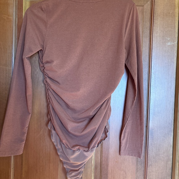 Lulus Perfectly Pleased Rust Brown Ruched Long Sleeve Bodysuit - Picture 5 of 6